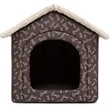 Hundehütte Hundehaus Hundehöhle für kleine mittelgroße und große Hunde - Katzenhaus, Katzenhöhle - Hundeliegen mit herausnehmbarer Dach - Standard - Größe: - Braun mit Knochen