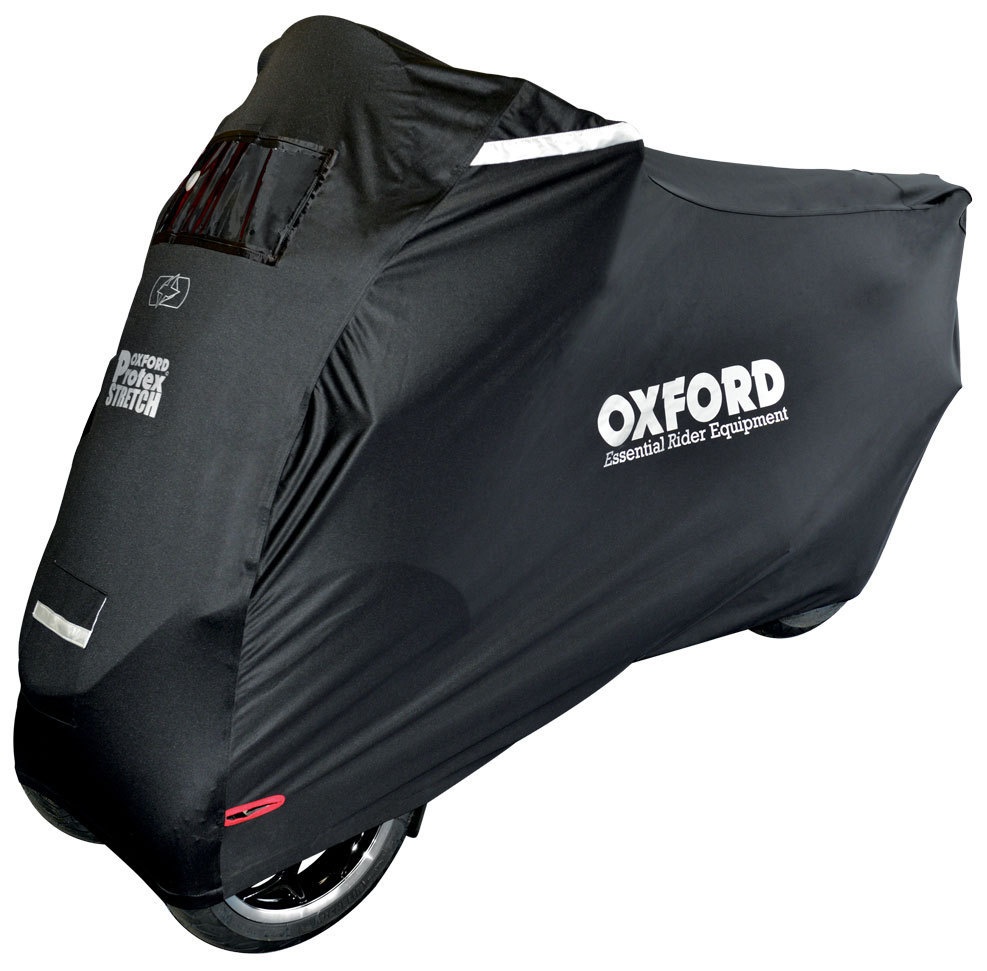 Oxford Protex Stretch-Fit Outdoor MP3 Motorfiets Cover, zwart