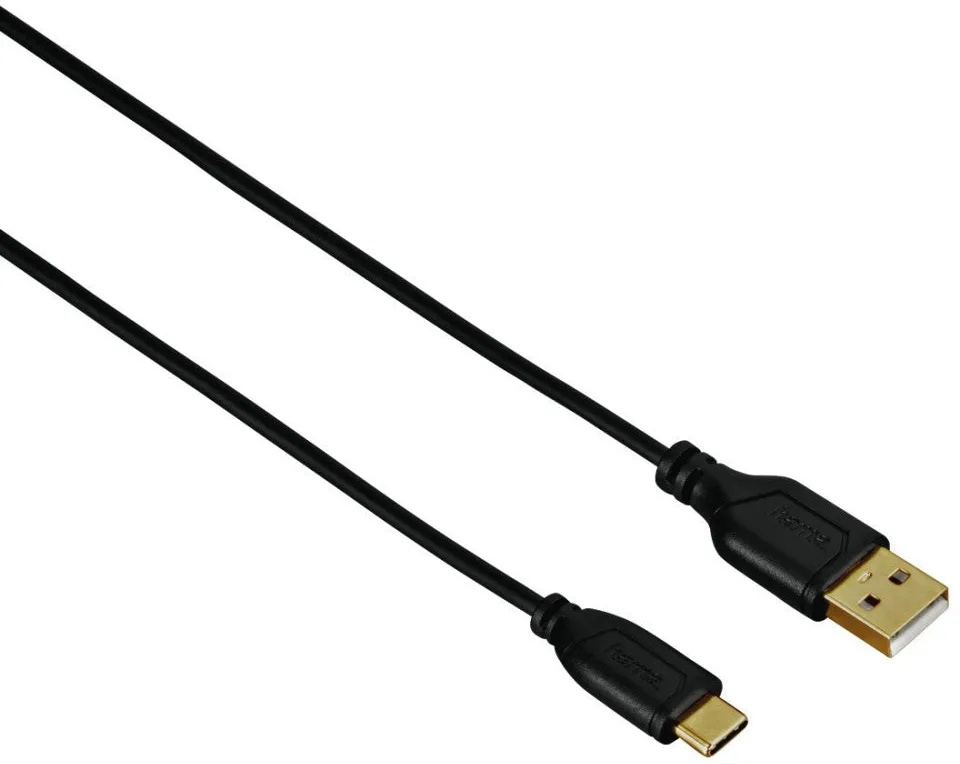 HAMA USB-C-Kabel "Flexi-Slim" Schwarz 0,75m - Vergoldet, verdrehsicher - High-Speed Datenübertragung