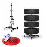 PROREGAL Fahrbarer Felgenbaum CARRERO XL für Autoreifen bis 295 mm, HxBxT 138x54x50cm, bis zu 4 Reifen, Schwarz, Reifenständer, fahrbar