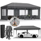 Pavillon 3x6,One Push Faltpavillon 3x6 Wasserdicht Stabil, Pop up Pavillon Winterfest, Gartenpavillon mit 4 Seitenteilen,Partyzelt,12 Erdhaken 6 Seile, für Strand/Festival/Camping/Markt,Grau