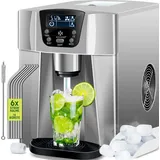 Kesser KESSER® Eiswürfelbereiter Eiswürfelmaschine Edelstahl 100W Ice Maker 12 kg 24 h 2 Würfelgrößen Zubereitung in 6 min 2 Liter Wassertank Timer LCD-Display Wassertank