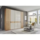 Drehtürenschrank WIEMANN "Cardiff, Massivholztüren in Kombination mit Glas- oder Spiegeltüren", beige (glas champagner), B:246,3cm H:216cm T:58cm, Floatglas, Holzwerkstoff, Hartfaserplatte, Massivholz, Schränke, hochwertiges Design in langlebiger Qualität, viel Stauraum