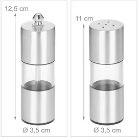 Relaxdays Gewürzstreuer, Gewürzmühle, 2er Set, Edelstahl Ständer, Salz & Pfeffer, Pfeffermühle Keramikmahlwerk, Silber