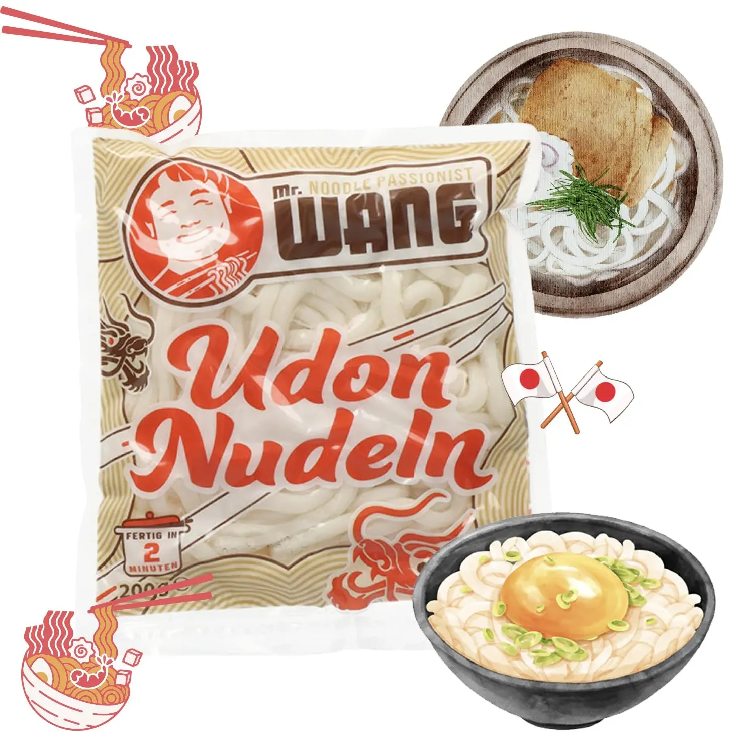 MR WANG Udon Nudeln vorgekocht 200g für Ramen Nudelsuppe - schnelle Zubereitung