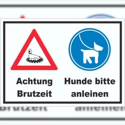 Achtung Brutzeit Hund bitte anleinen Aufkleber A0 (841x1189mm)