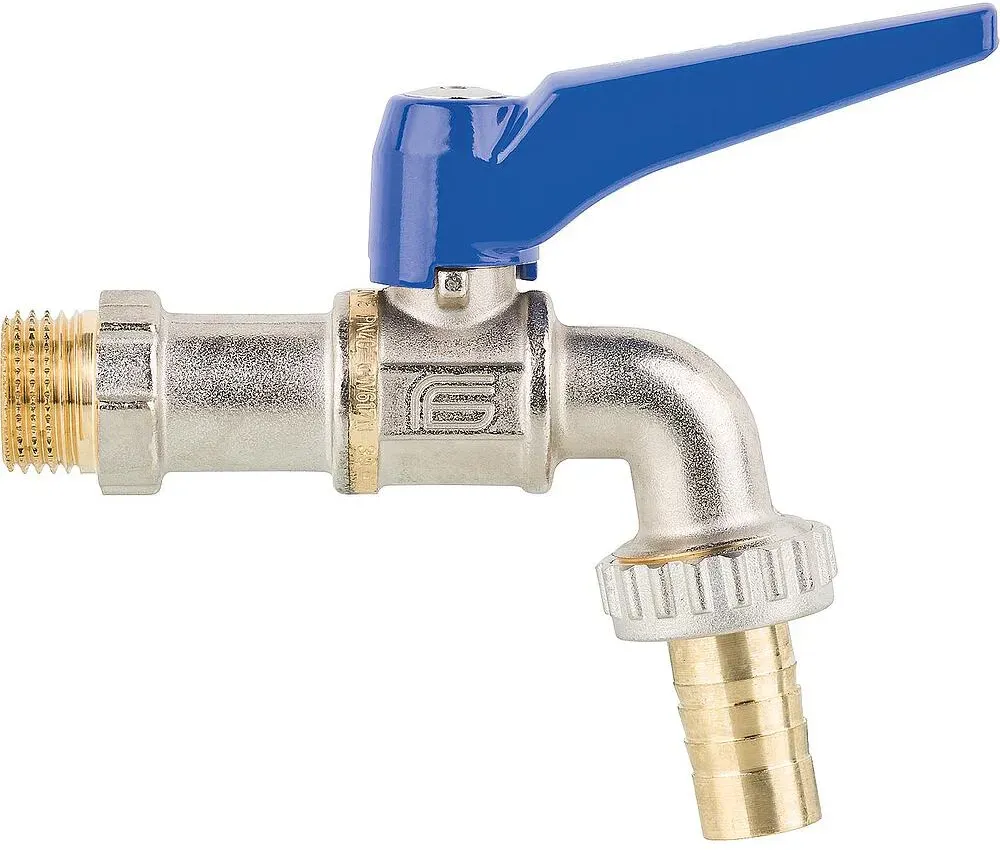 Auslaufkugelhahn Viva mit Schlauchanschluss mit Hebel aus Alu, PN40, DN15 1/2''