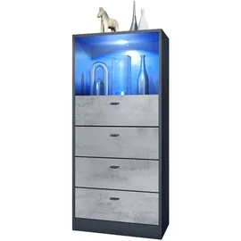 Vladon Kommode Pino V3 56 x 125 x 36 cm Anthrazit matt / Beton Oxid Optik
