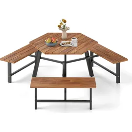 Costway Picknicktisch Set 4-tlg. Braun/Schwarz