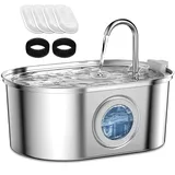 AQXONG Trinkbrunnen für Haustiere aus Edelstahl, 3.2L Trinkbrunnen für Katzen und Hunde mit Vierfach-Filtrationssystem, LED-Licht und Ultra-leiser Wasserpumpe