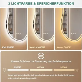 pesenxan Spiegel mit Beleuchtung Asymmetrischer, LED Badspiegel mit Touch-Schalter, 3 Lichtfarbe, Dimmbar, Badezimmerspiegel mit Beleuchtung 80x 53cm