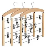 Relaxdays Hosenbügel 10021851304, aus Metall / Holz, Mehrfachbügel mit Klammern, braun, 39cm, 3 Stück