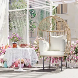 Outsunny Rattansessel Ei-Förmig 95 x 95 x 155 cm beige 1 St.