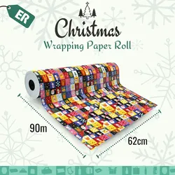 1x Rolle Geschenkpapier Weihnachtsfiguren 62cmx90m - Geschenkpapier für Weihnachten, Weihnachtsgeschenkpapier, Recycelt
