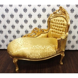 Casa Padrino Barock Kinder Chaiselongue Gold/Gold Muster - Recamiere Barock Möbel