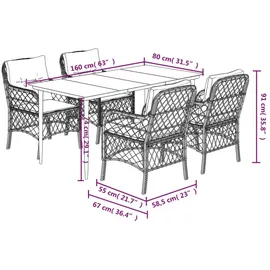 vidaXL 5-tlg. Garten-Essgruppe mit Kissen Braun Poly Rattan