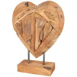 Buri Teak Herz Skulptur Auf Ständer Massiv - 30 Cm Tisch Deko Figur Holz Fensterbankaufsteller Dekoaufsteller - Buri