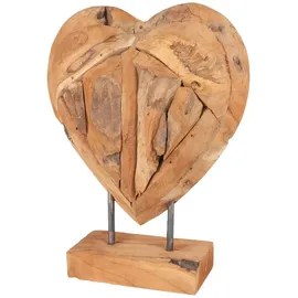 Buri Teak Herz Skulptur Auf Ständer Massiv - 30 Cm Tisch Deko Figur Holz Fensterbankaufsteller Dekoaufsteller - Buri