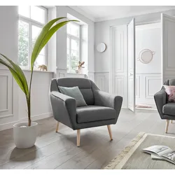 Sessel ANDAS "Bille", grau (anthrazit), B:87cm H:86cm T:90cm, Samtoptik (100% Polyester), Struktur (100% Polyester), Struktur fein (100% Polyester), Luxus-Microfaser weich (100% Polyester), Sessel, Einzelsessel Lounge-Sessel, mit Naht im Rückenkissen und Eiche-Beinen, Design by Morten Georgsen