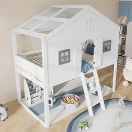 XDOVET Hausbett mit Treppe 90 x 200 cm grau