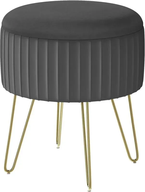 WOLTU Aufbewahrungshocker, Wohnzimmer Ottomane, runder Samthocker, Aufbewahrungspouf für Wohnzimmer/Schlafzimmer/Eingangsbereich, Metallbeine, Ø31,5x37,5 cm, Dunkelgrau, SH105dgr