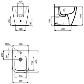 Ideal Standard i.life S mit Überlauf + 1 Hahnloch Weiß