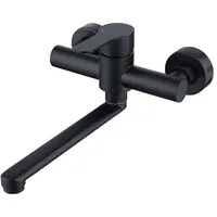 Decaura Wand Küche Wasserhahn, Küchenarmatur Wandmontage Mischbatterien Armatur, Wandarmatur Spültischarmatur für Küche Einhebelmischer mit 360 Drehbar Auslauf langen 23cm Edelstahl Schwarz