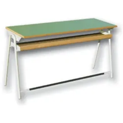 Zweisitzer Schulbank mit Untertisch aus Holz h172_73