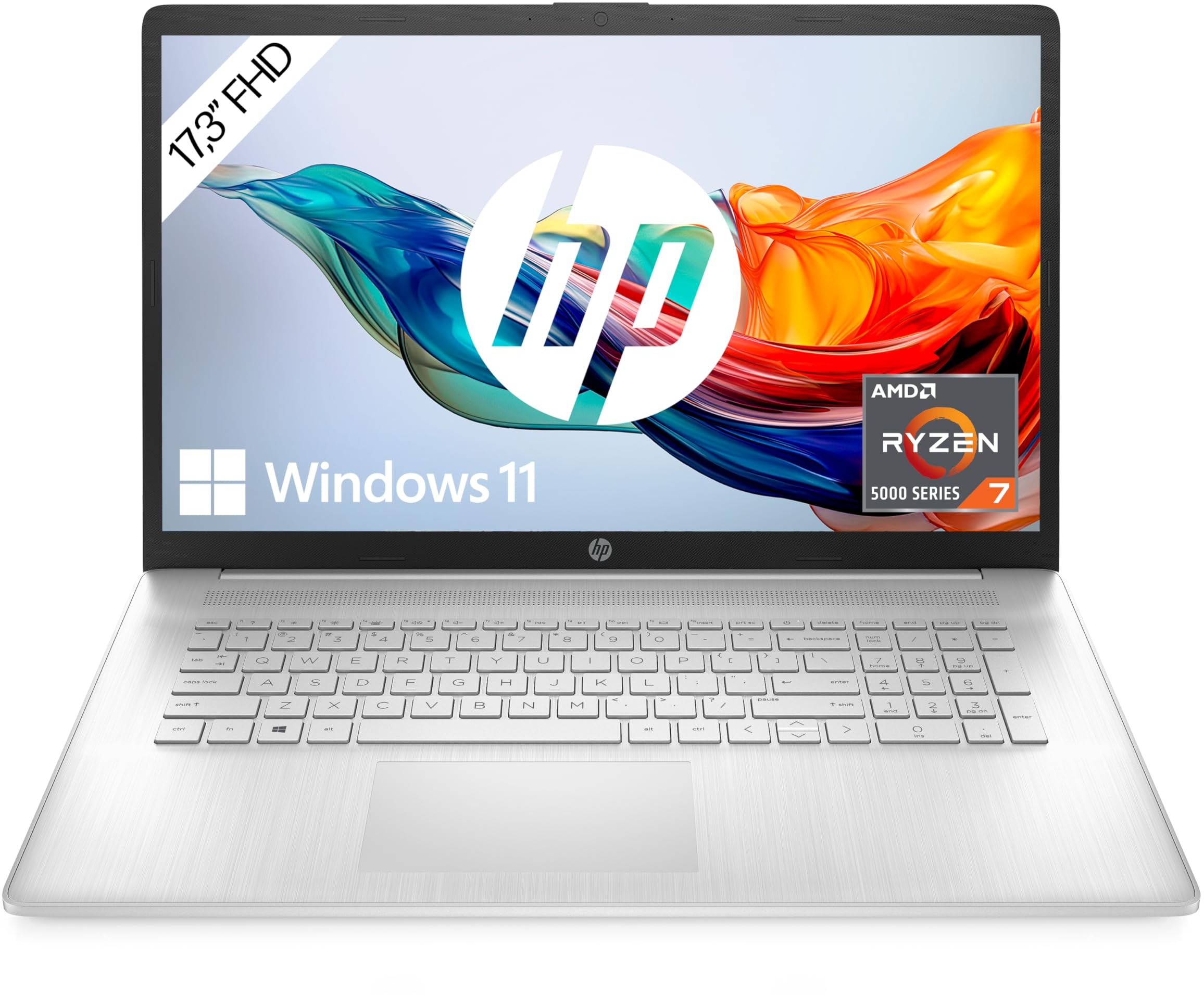 HP Laptop / 17,3" FHD Display / AMD Ryzen 7 5700U / 16GB DDR4 RAM / 512GB SSD / AMD Radeon-Grafik / Windows 11 / QWERTZ / Silber