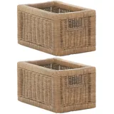 korb.outlet Set / 2 Regalkorb Braun Hell ca. 20x32x17mit Holzrahmen Rattan Schubfach Box zur Aufbewahrung Schrankkorb Griff