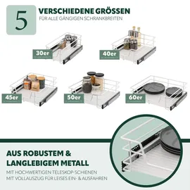 bremermann Teleskopschublade 30 cm mit Einlegeboden, Küchenschublade zum Nachrüsten, Vollauszug mit Teleskop-Schienen, ideal für Küche, Bad & Schlafzimmer, weiß