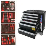 Weber Mobiler Werkstattwagen 154-teilig mit 6 Schubladen von 4 mit Werkzeug bestückt mit Rollen Rollwagen schwarz / rot Werkzeugwagen - Schwarz