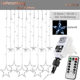 Voltronic 12 Sterne 150 LED Lichtervorhang Lichterkette Innen Außen Party Deko - Weiß