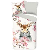 Muller Textil good morning Kinderbettwäsche Leone, Renforcé, 2 teilig, Baumwolle, 135x200, Wendeoptik, Kind, Mädchen, Hirsch, Winter, Weiß weiß
