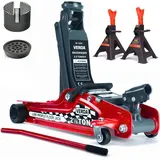 Verda Profi Hydraulischer Wagenheber 2,5T, 85-385mm, 2X Gummi, 2X Unterstellböcke PKW SUV Rangierwagenheber Auto Heber Wohnmobil, Geländewagen (Wagenheber 2,5T + 2X Unterstellbock)