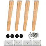 Drenky Tischbeine Holz, 4 Stück 25 cm Rund Möbelfüße Holz Schräg Schrankfüsse aus Massivholz Mit Montageplattes, Schraubens Und Leise Gummipads Für Bett Und Tisc