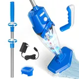 PoolyPoly Poolsauger mit Akku, Pool Bodensauger Handsauger Kabellos, 1,8 Liter Filter, Stärkerer Saugkraft Poolreiniger mit Teleskopstange, Pool Staubsauger für Spas, Whirlpools, Pools, Blau