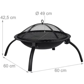 Relaxdays Feuerschale XL Ø 56,5 cm Schwarz/Silber