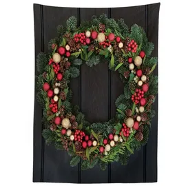 ABAKUHAUS Weihnachten Tischdecke, Tanne Weihnachten Kranz, Druck mit Klaren Farben ohne Verblassen Waschbar für innen oder Außen Bereich, 140 x 240 cm, Grün Rot