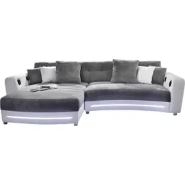 luma-home Multimedia-Ecksofa Couch mit RGB-LED Bluetooth Soundsystem USB, in Grau / Weiß / 15410 - Grau