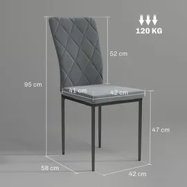 Homcom Esszimmerstühle 4er Set Küchenstuhl mit Rückenlehne, Samtoptik, Polsterstuhl mit Metallbeine für Esstisch, Dunkelgrau Kunststoff, 42x95x58 cm Esszimmer, Stühle