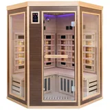 Dewello Infrarotkabine Sauna Montreal 140cm x 140cm 2 Personen Vollspektrum & Karbonstrahler Hemlock Walnuss Holz