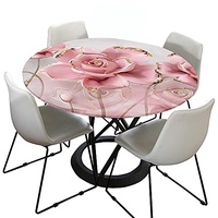 Morbuy Tischdecke Elastisch, 3D Rose Drucken Rund Tischdecken Wasserdicht Lotuseffekt Abwaschbar Abwischbar Tischtuch für Dekoration Küchentisch Garten Outdoor (Durchmesser 90cm,Rosa)