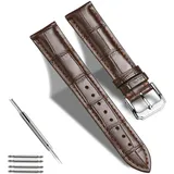 TRISTRAPS Krokodilleder/Echtleder Uhrenarmband 18mm/19mm/20mm/21 mm/22mm/23mm/24 mm Lederverschluss Schnallenuhrarmband Ersatzband (24mm, braun)
