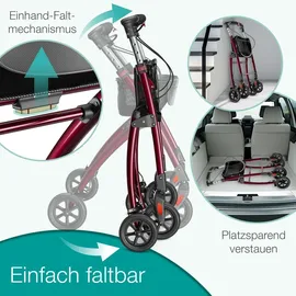 aktivshop Indoor-Rollator Wohnungsrollator leicht & faltbar mit abnehmbarem Tablett rot