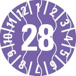 Dreifke® Prüfplakette 28, violett, Sicherheitsfolie, selbstklebend, Ø 15mm, 60 Stk.