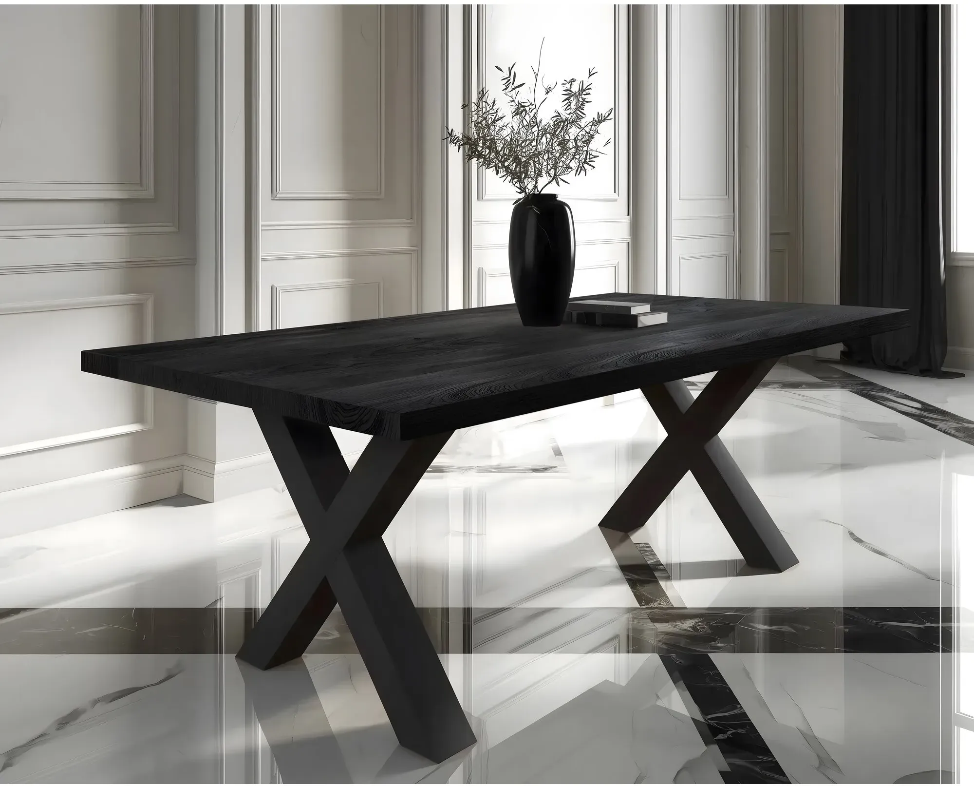 BlackWood »Table4YOU Phoenix Black Edition« Wildeiche Massivholztisch Baumkante / Wildeiche schwarz / 6 cm / 180x100 cm