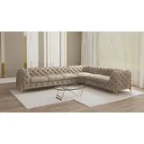 s-style möbel - Chesterfield Ecksofa mit Metall Füßen, Creme Samt