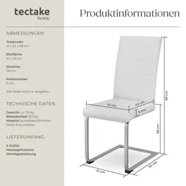 Tectake tectake® Schwingstuhl, gepolstert mit Kunstlederbezug, flaches Stahlgestell in C-Form, 41 x 52 x 99 cm