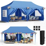 Pavillon 3x6 mit 6 Seitenwänden, Faltpavillon 3x6 Wasserdicht Stabil Winterfest, Faltbar Partyzelt 3 x 6, Anti-UV 50+ Gartenpavillon, 6 PCS Sandsack 12 Erdhaken, für Markt, Hochzeiten, Patio, Blau
